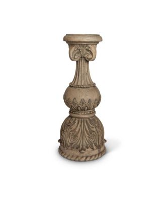 The GG Collection - 24-Inch Tall Cast Stone Grey Embossed  Candlestick Holder