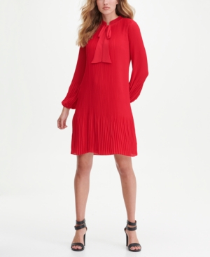 red tie neck dress