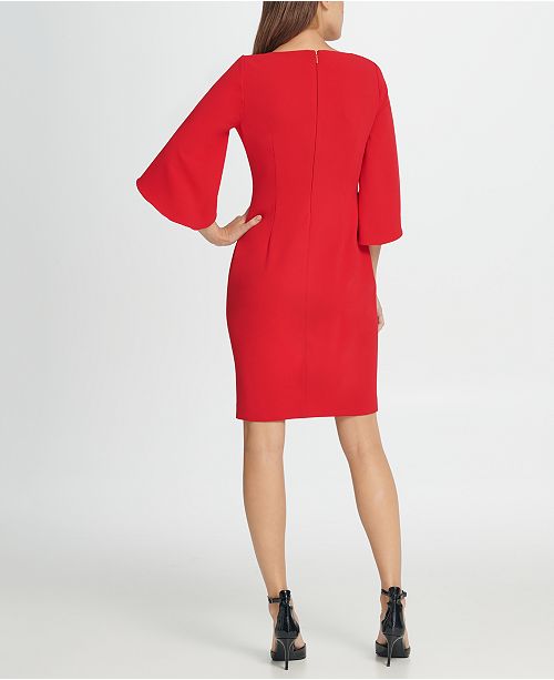 DKNY Women's Tulip Sleeve V Neck Dress White Size 4