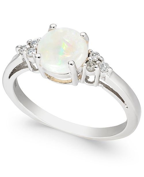 Macy's Opal (3/4 ct. t.w.) & Diamond (1/10 ct. t.w.) Ring in 14k White ...