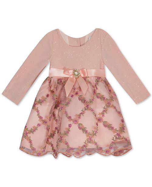 Rare Editions Baby Girls Glitter Knit Embroidered Mesh Dress