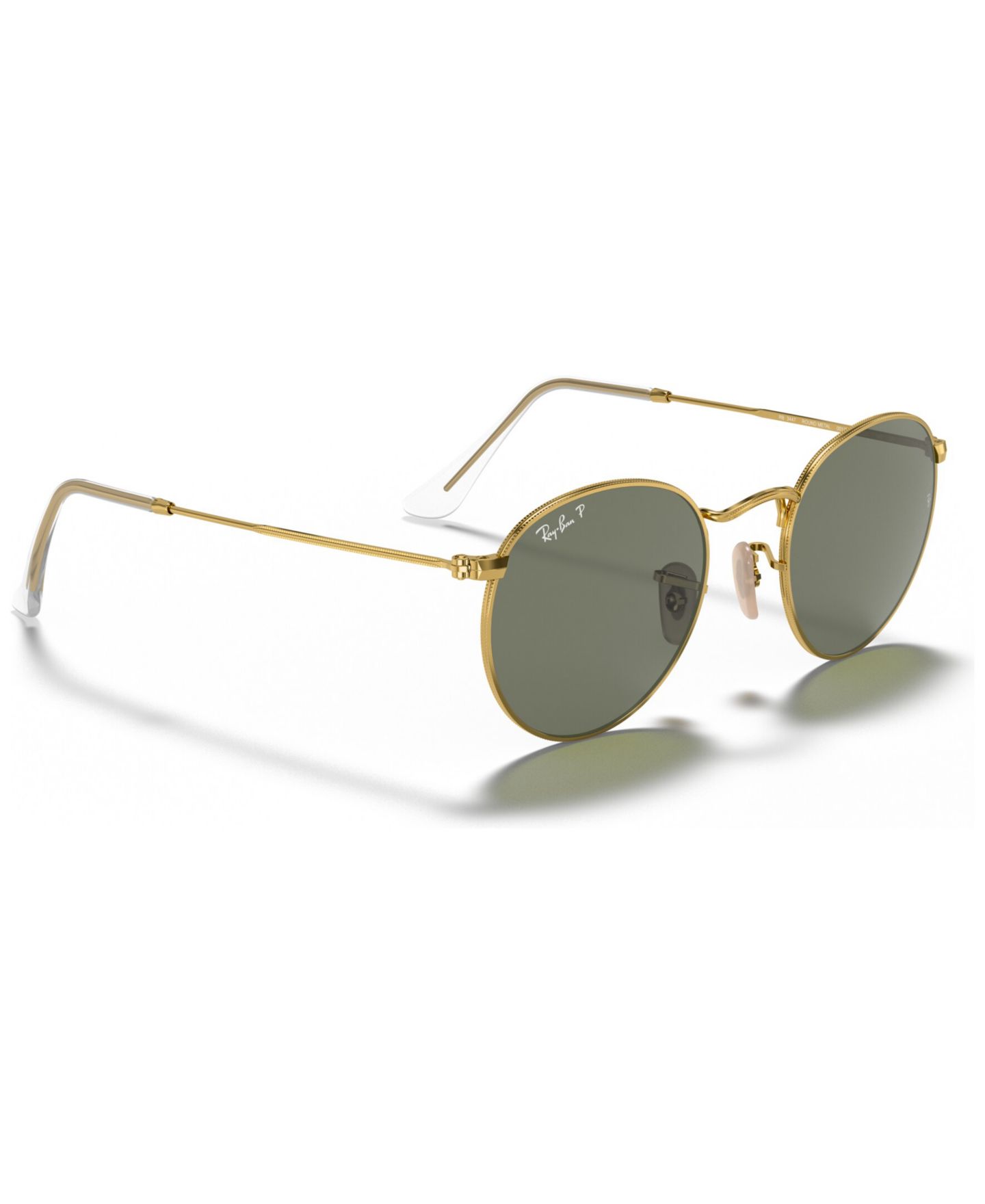 Женские солнцезащитные очки Ray-Ban Round Metal Polarized Sunglasses, RB3447 50, цвет: Золотой / Зелёный — фото 5