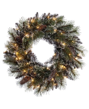 Puleo International 24 Inch Prelit Premium Decorated Wreath With 50 Clear Incandescent Lights In Green