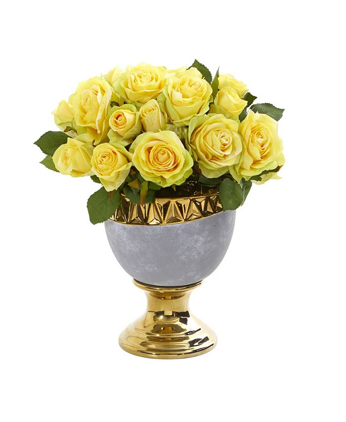 Nearly Natural - Rose Artificial Arrangement in Urn with Gold Trimming