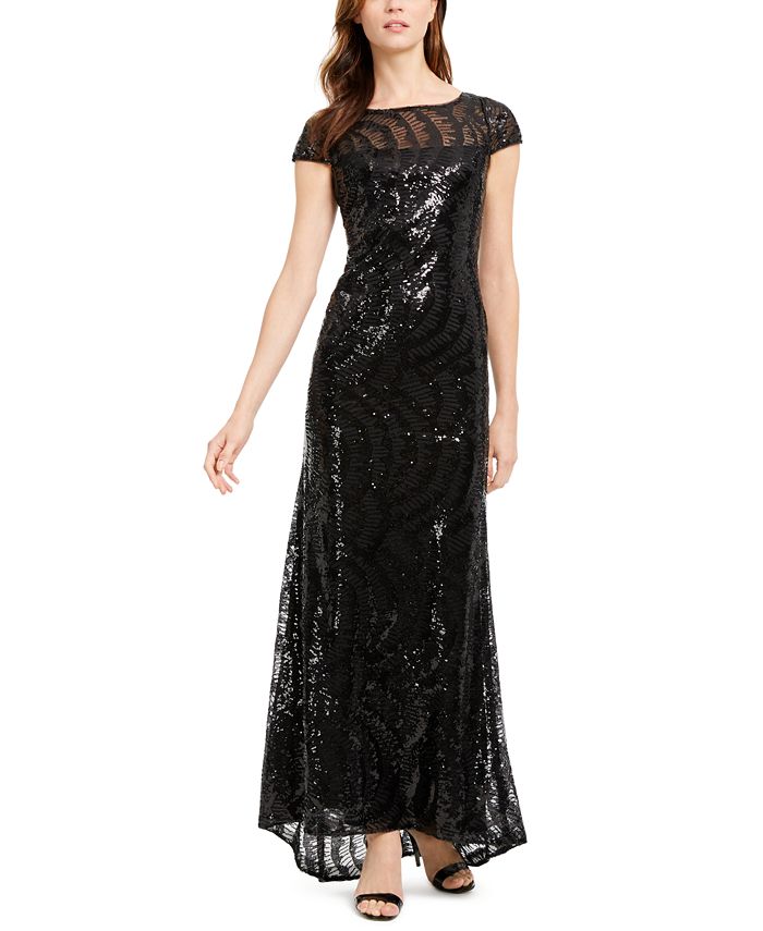 calvin klein cap sleeve sequin gown