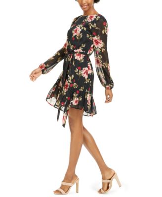 City Studios Juniors' Metallic Floral-Print Chiffon Dress