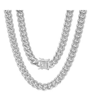 Shop Steeltime Men's Stainless Steel 30" Miami Cuban Link Chain With 10mm Box Clasp Necklaces In Silver