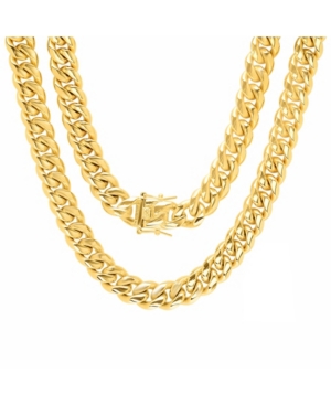 Steeltime Men's 18k Gold Plated Stainless Steel 24" Miami Cuban Link Chain With 12mm Box Clasp Necklaces In Gold