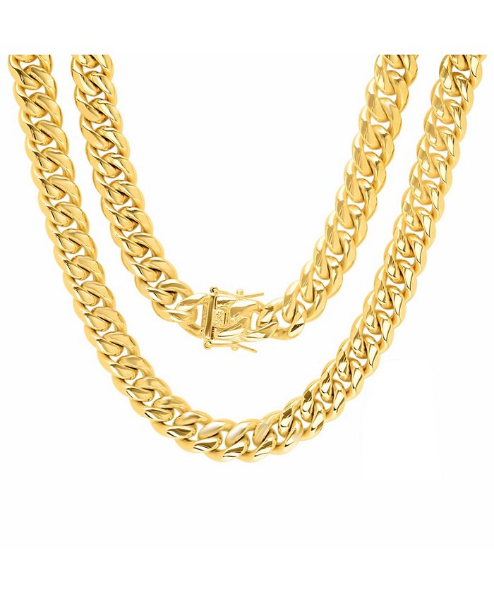STEELTIME - Men's 18k Gold Plated Stainless Steel 24" Miami Cuban Link Chain with 12mm Box Clasp from