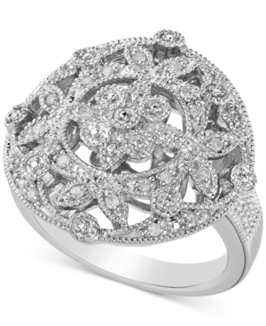 image of Diamond Floral Openwork Statement Ring (1/6 ct. t.w.) in Sterling Silver