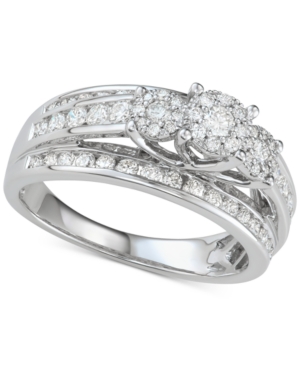 image of Diamond Two-Row Tri-Cluster Engagement Ring (1 ct. t.w.) in 14k White Gold