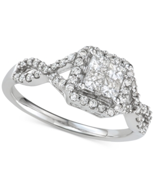 image of Diamond Princess Cluster Twist Engagement Ring (3/4 ct. t.w.) in 14k White Gold