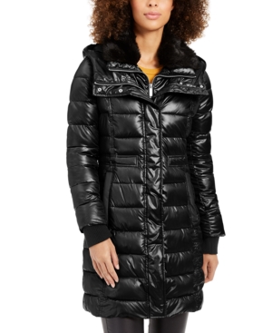 French Connection Hooded Faux-fur-trim Collar Puffer Coat In Black ...