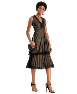 Taylor - Lace-Trim Metallic Tiered Dress
