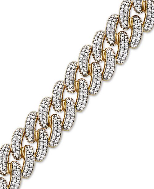 Macy's Men's Diamond Cuban Link Bracelet (1 ct. t.w.) in 14k Gold ...