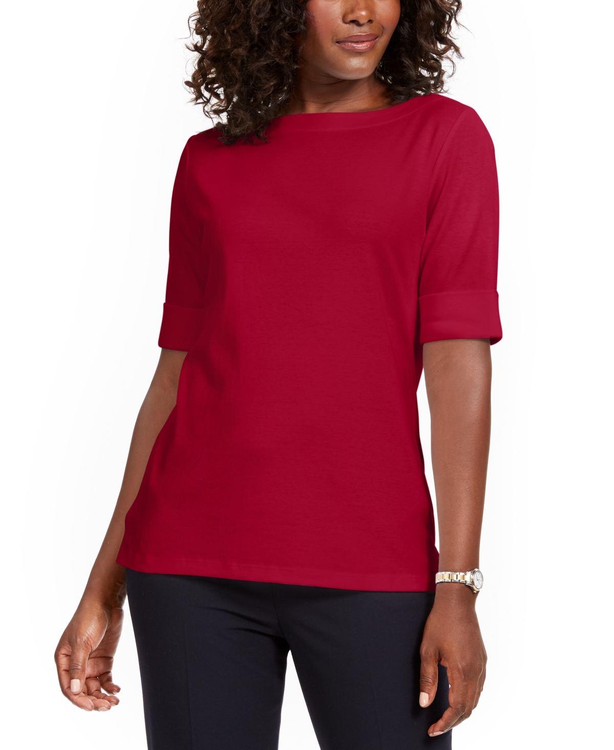Cotton Boat-Neck Top, Created for Macy's - Steel Rose