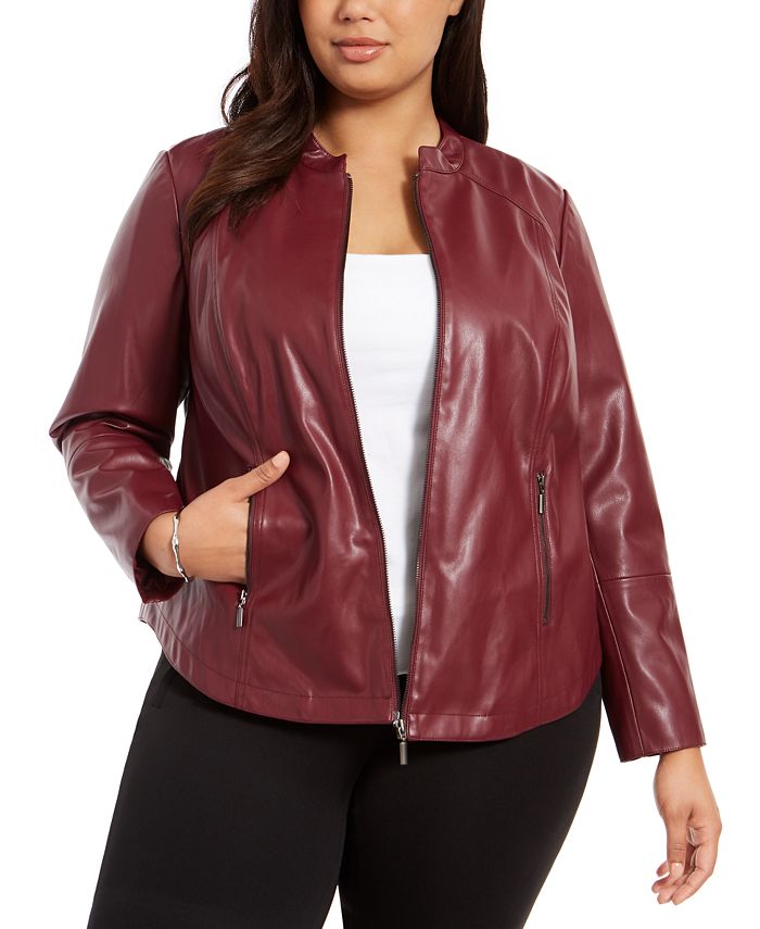 Alfani Plus Size Quilted Faux-Leather Jacket