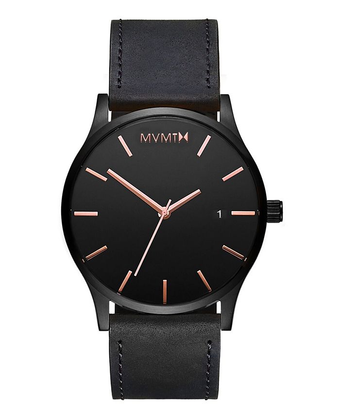 MVMT Men s Classic Black Leather Strap Watch 45mm Macy s