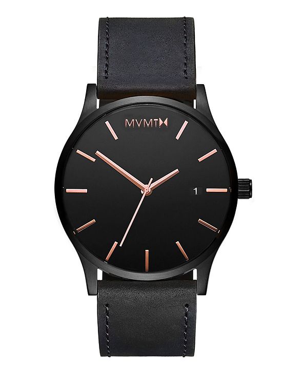 MVMT Men's Classic Black Leather Strap Watch 45mm & Reviews - Watches ...