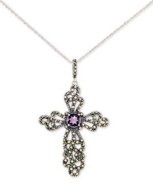 image of Amethyst (2 ct. t.w.) & Marcasite Cross 18