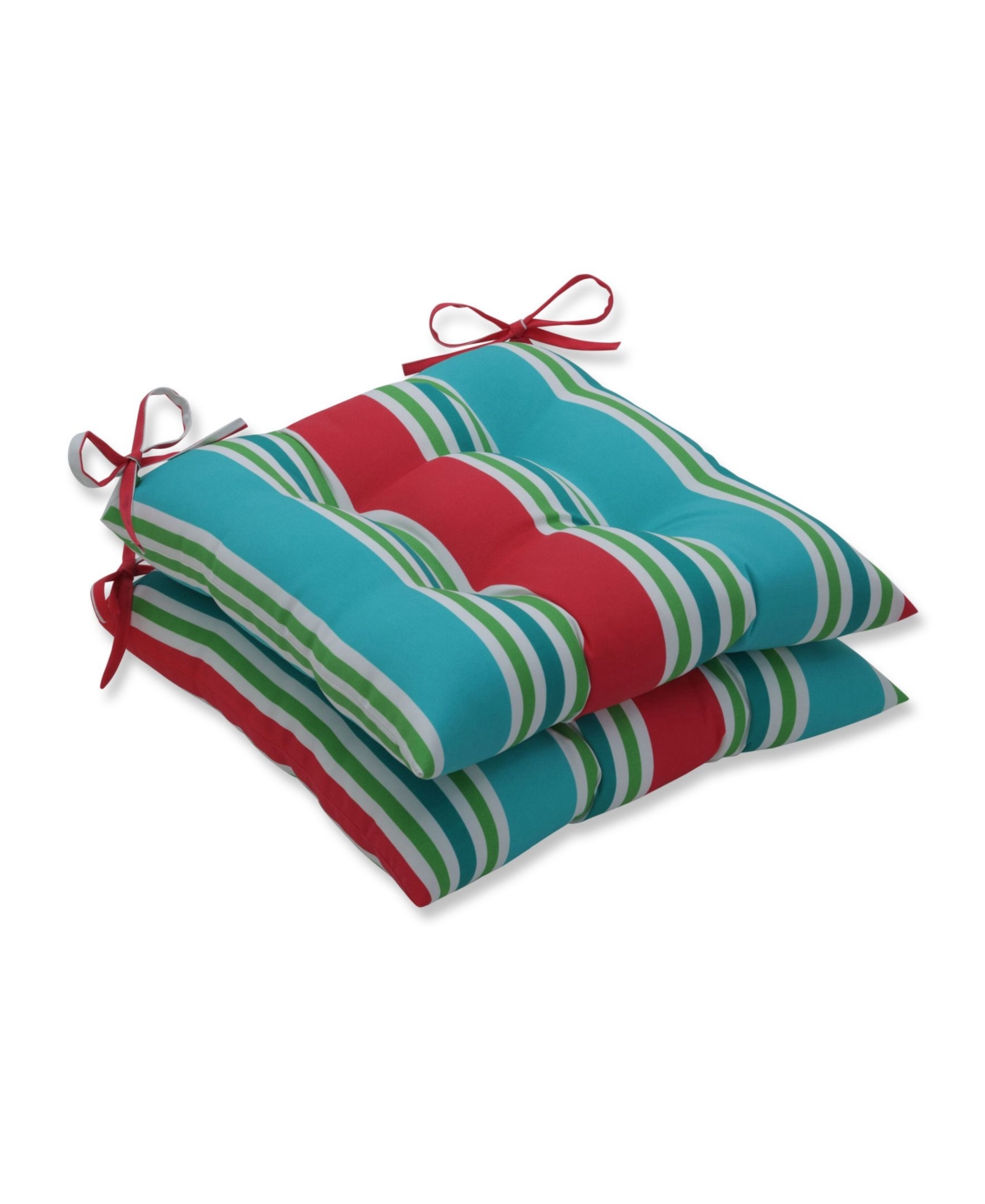 Printed 18.5" x 19" Tufted Outdoor Chair Pad Seat Cushion 2-Pack - Red Stripe