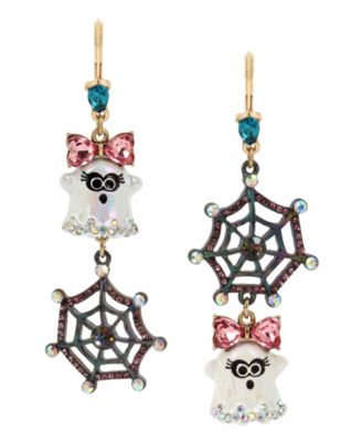 Betsey Johnson - Ghost  & Spider Web Drop Mismatch Earrings