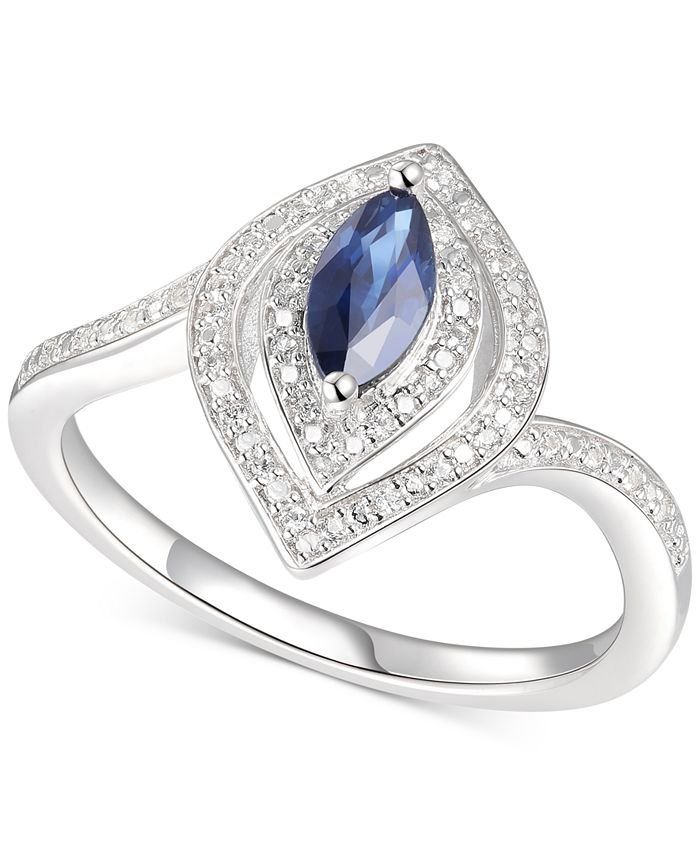 Macy's Sapphire (3/8 ct. t.w.) & Diamond (1/10 ct. t.w.) Statement Ring ...