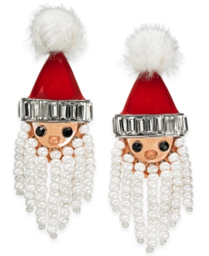 image of Inc Silver-Tone Crystal, Bead & Pom-Pom Bead Santa Drop Earrings, Created for Macy-s