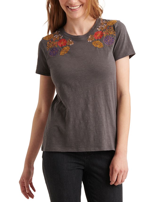 Lucky Brand Embroidered Cotton T-Shirt - Macy's