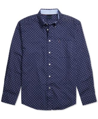 Tommy Hilfiger - Men's Custom-Fit Aaron Microprint Stretch Magnetic Long Sleeve Button Down Shirt