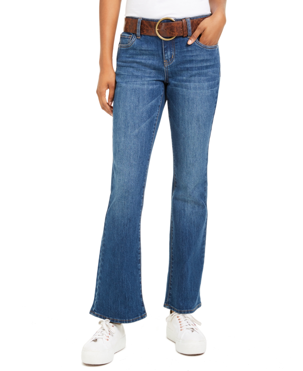 Dollhouse Juniors' Mid-rise Belted Bootcut Jeans In Harmonia