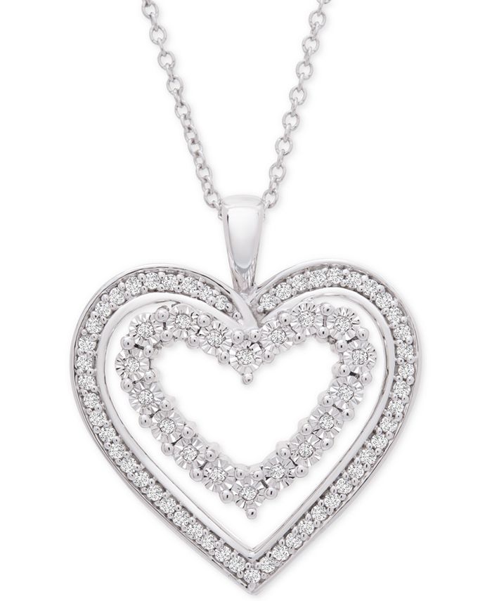 Macy's - Diamond Heart Adjustable Pendant Necklace (1/4 ct. t.w.) in Sterling Silver