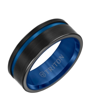 image of Triton 8MM Black & Blue Tungsten Carbide Ring with Asymmetrical Channel