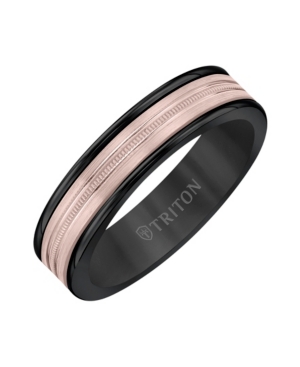 image of Triton 6MM Black Tungsten Carbide Ring with 14K Rose Gold Milgrain Insert