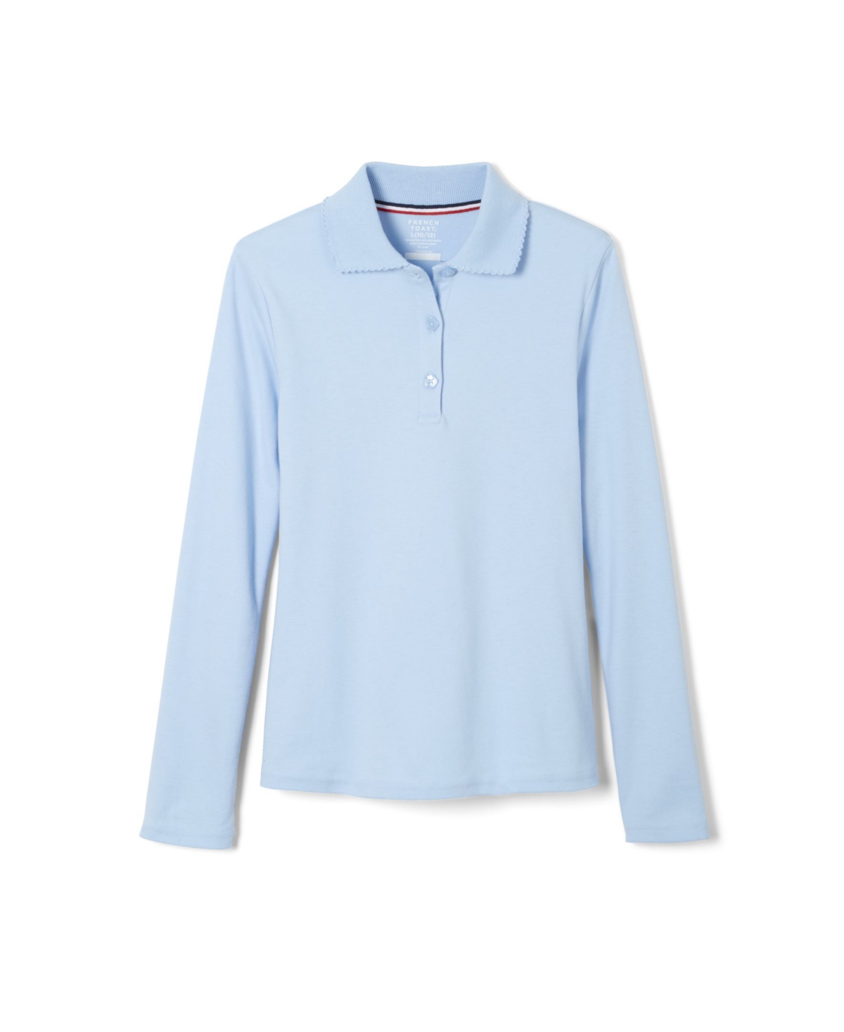 Little Girls Uniform Long Sleeve Interlock Knit Polo with Picot Collar
