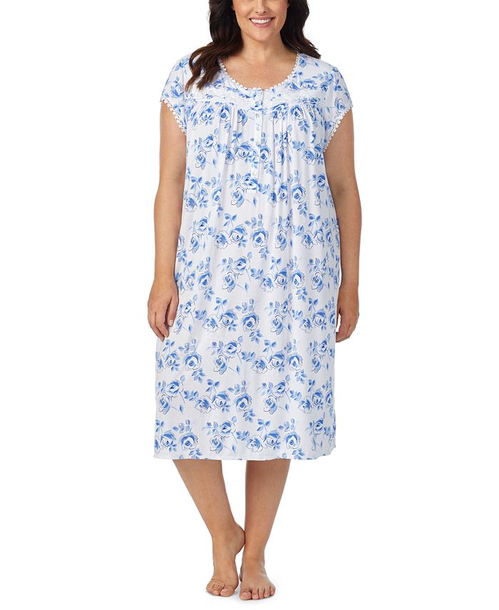 Eileen West Plus Size Jersey-Knit Lace-Trim Waltz Nightgown - Macy's