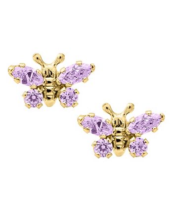 Macy's - Children's Birthday Cubic Zirconia Butterfly Earrings in 14k Yellow Gold