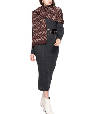 Écharpe Vince Camuto Chevron Pointelle Noir - Tricot Doux Acrylique/Polyester - Neuf Avec Étiquettes