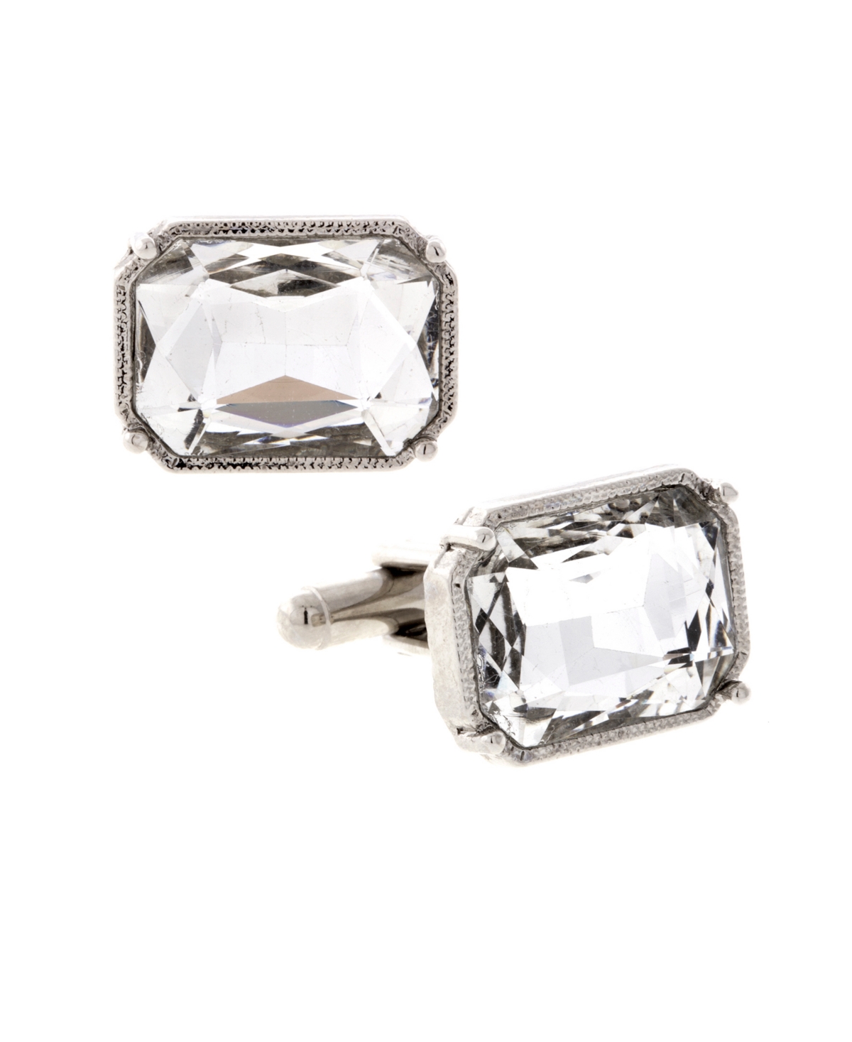 Jewelry Silver-Tone Rectangle Crystal Cufflinks - Silver