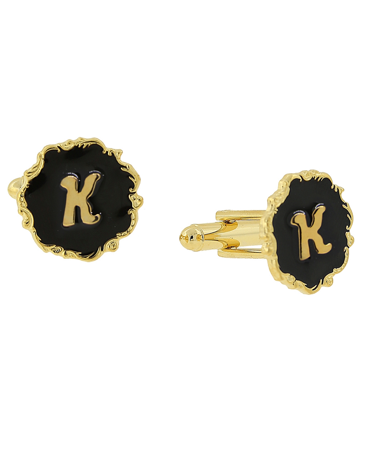 Jewelry 14K Gold-Plated Enamel Initial K Cufflinks - Black