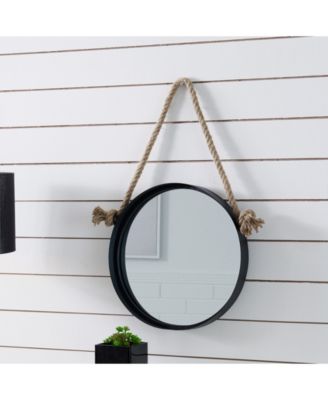 Iron Framed Round Accent Mirror with Hanging Rope
