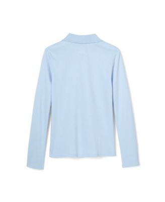 Big Girls Long Sleeve Interlock Knit Polo with Picot Collar