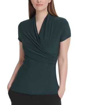 Dkny Ruched Surplice-neck Top In Hunter Green | ModeSens
