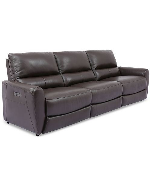Furniture Danvors 3Pc. Leather Sectional Sofa with 3 Power Recliners