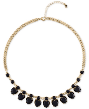 image of Rachel Rachel Roy Gold-Tone Crystal Heart Collar Necklace, 16-1/2
