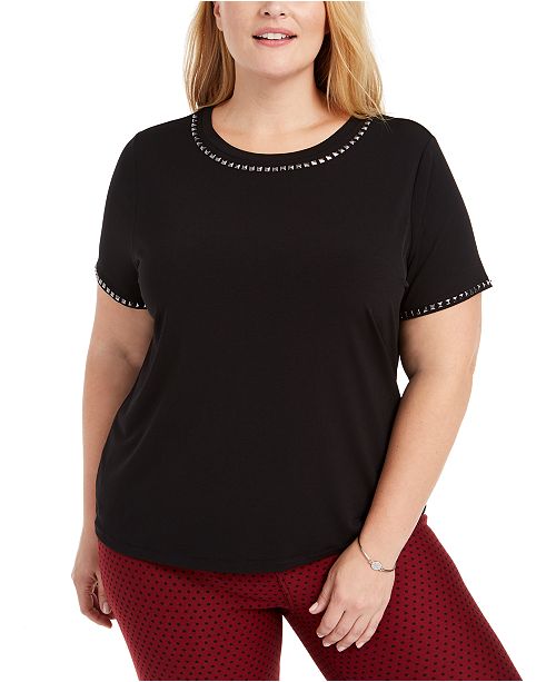 Michael Kors Plus Size Studded T Shirt Reviews Tops Plus Sizes Macy S