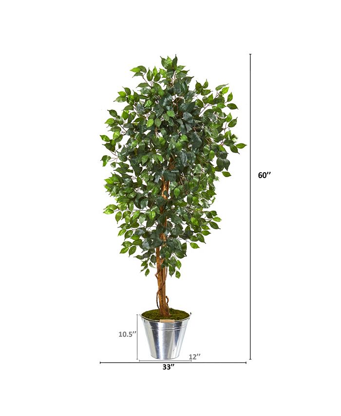 Nearly Natural 5' Ficus Artificial Tree in Tin Bucket - Macy's
