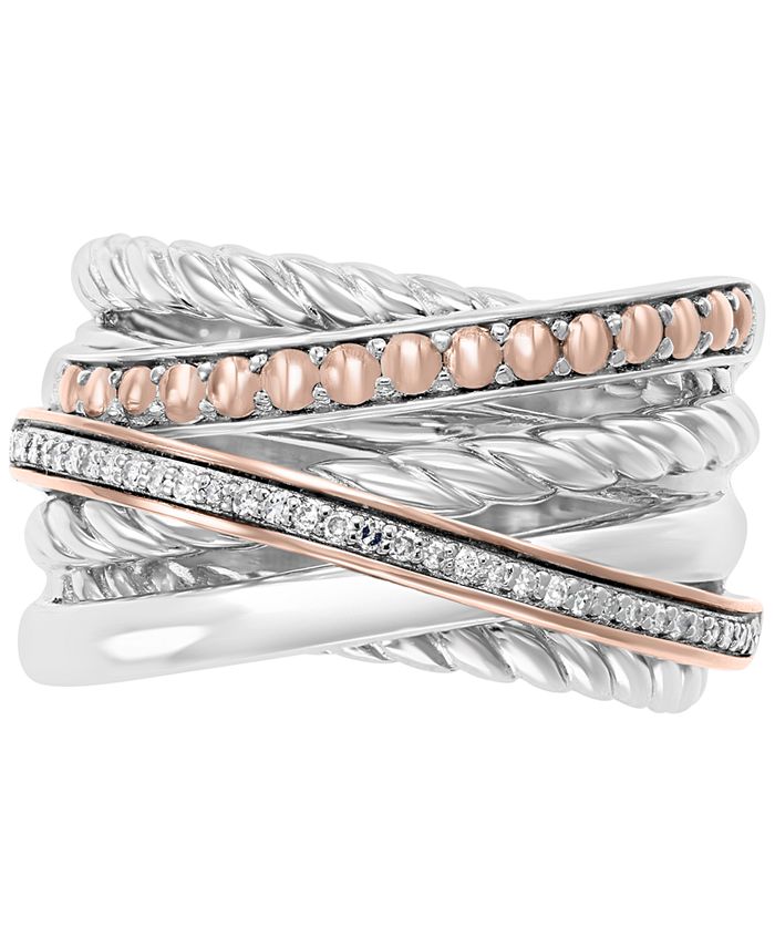 EFFY Collection - Diamond Crossover Statement Ring (1/10 ct. t.w.) in Sterling Silver and 14k Rose Gold