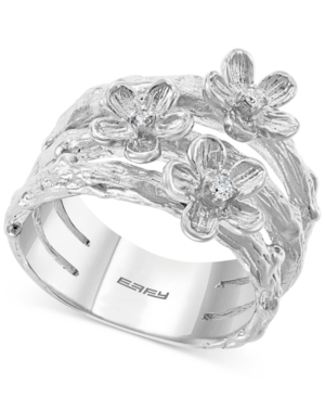 image of Effy Diamond Flower Stack-Look Statement Ring (1/20 ct. t.w.) in Sterling Silver