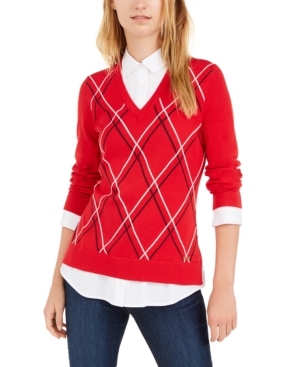 TOMMY HILFIGER COTTON LAYERED-LOOK SWEATER, CREATED FOR MACY'S